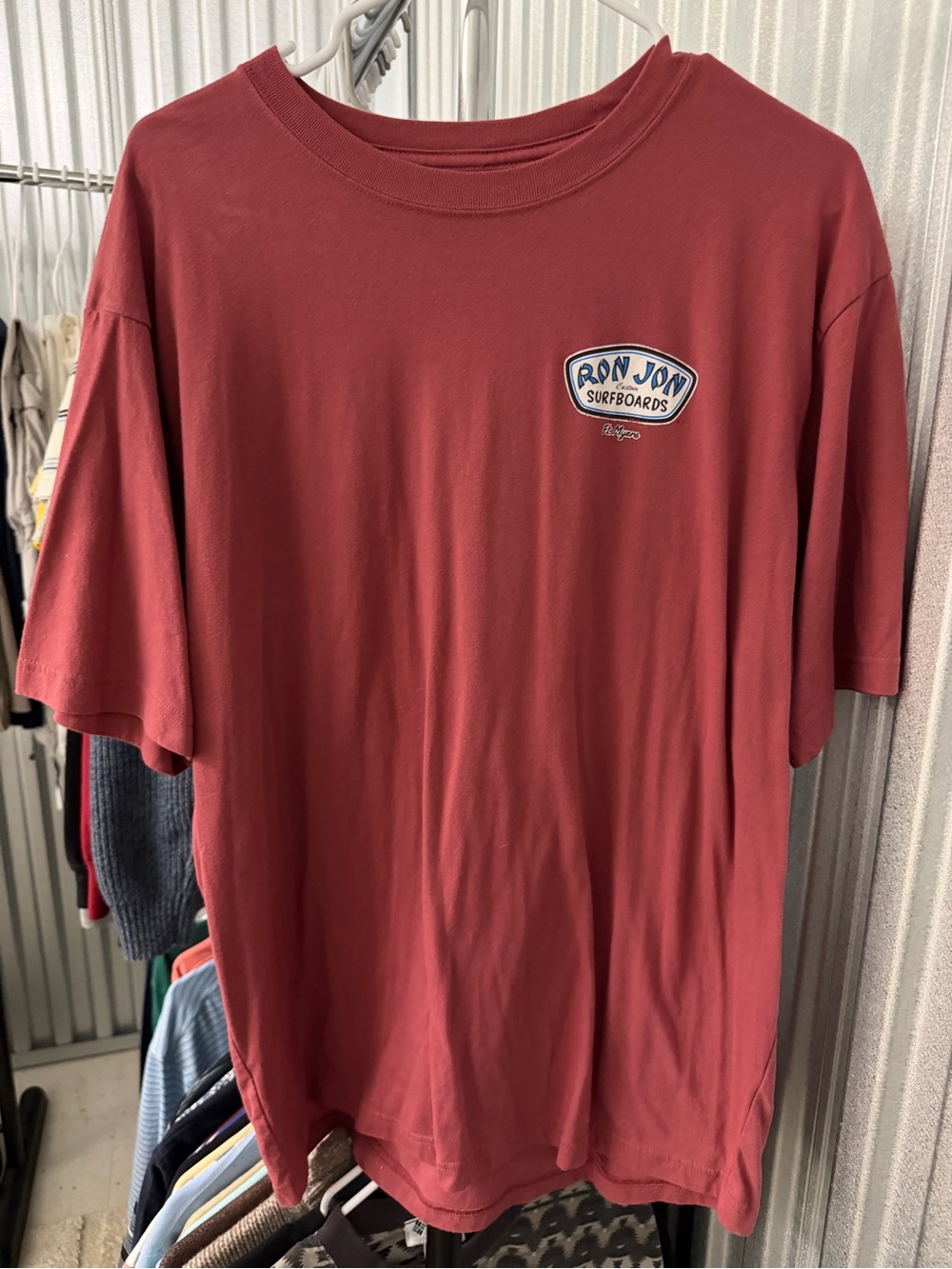 Ron Jon Short Sleeve Tee in Brick Red with Chest Patch